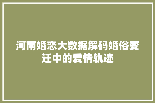 河南婚恋大数据解码婚俗变迁中的爱情轨迹