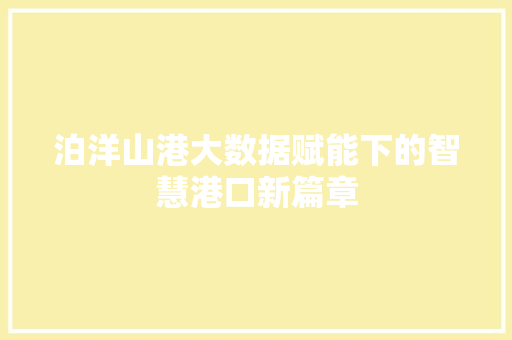 泊洋山港大数据赋能下的智慧港口新篇章 泊洋山港大数据赋能下的智慧港口新篇章