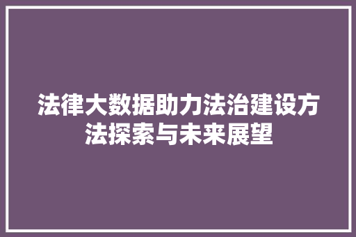 法律大数据助力法治建设方法探索与未来展望