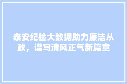 泰安纪检大数据助力廉洁从政，谱写清风正气新篇章 网络技术