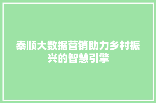 泰顺大数据营销助力乡村振兴的智慧引擎 编程语言