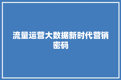 流量运营大数据新时代营销密码