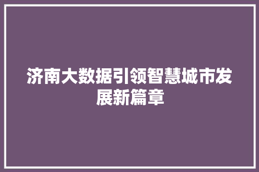 济南大数据引领智慧城市发展新篇章