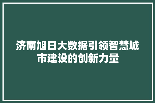 济南旭日大数据引领智慧城市建设的创新力量 济南旭日大数据引领智慧城市建设的创新力量