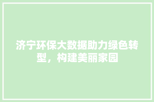 济宁环保大数据助力绿色转型，构建美丽家园