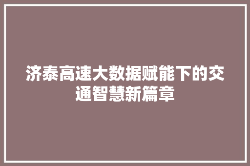 济泰高速大数据赋能下的交通智慧新篇章