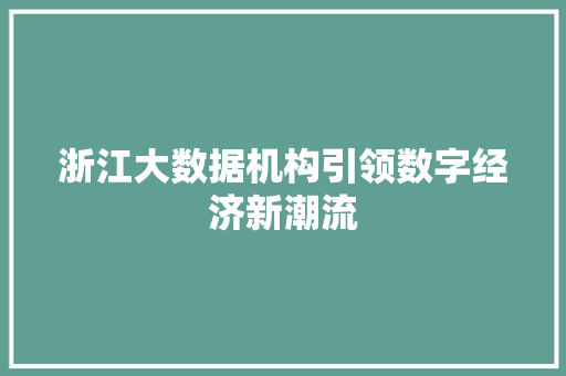 浙江大数据机构引领数字经济新潮流