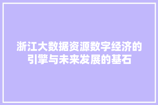 浙江大数据资源数字经济的引擎与未来发展的基石