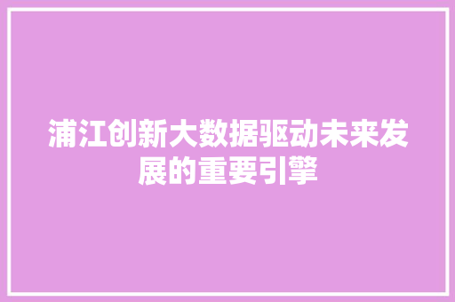 浦江创新大数据驱动未来发展的重要引擎