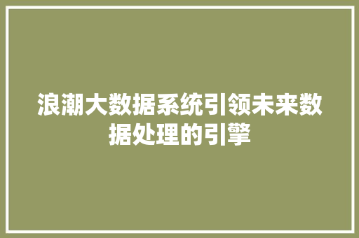 浪潮大数据系统引领未来数据处理的引擎