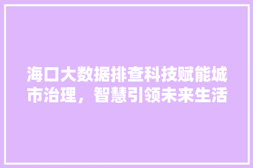 海口大数据排查科技赋能城市治理,智慧引领未来生活 海口大数据排查科技赋能城市治理,智慧引领未来生活