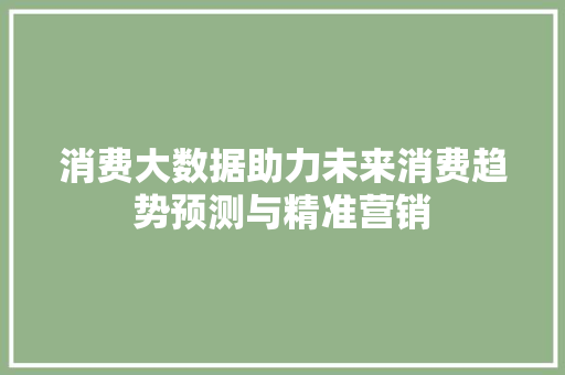 消费大数据助力未来消费趋势预测与精准营销