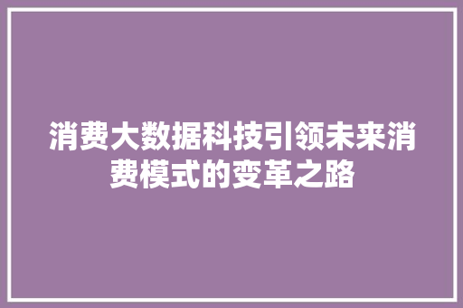 消费大数据科技引领未来消费模式的变革之路