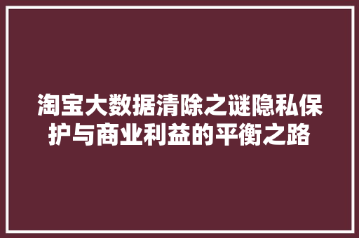 淘宝大数据清除之谜隐私保护与商业利益的平衡之路 操作系统