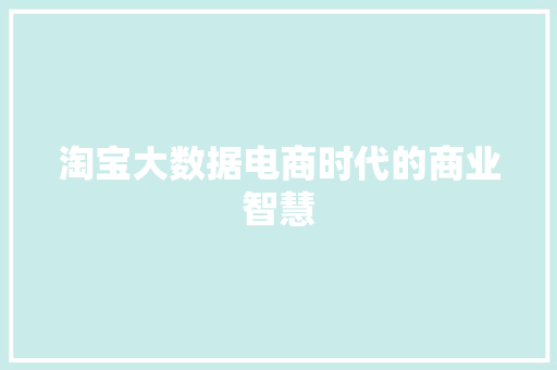 淘宝大数据电商时代的商业智慧