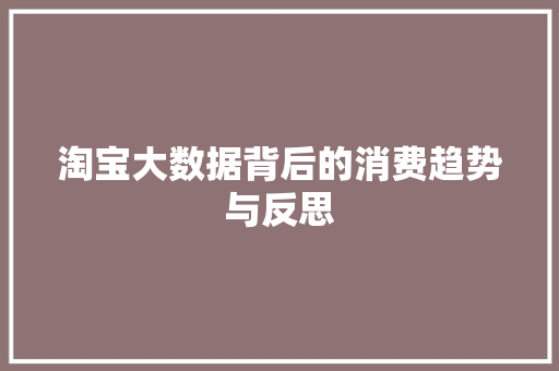 淘宝大数据背后的消费趋势与反思