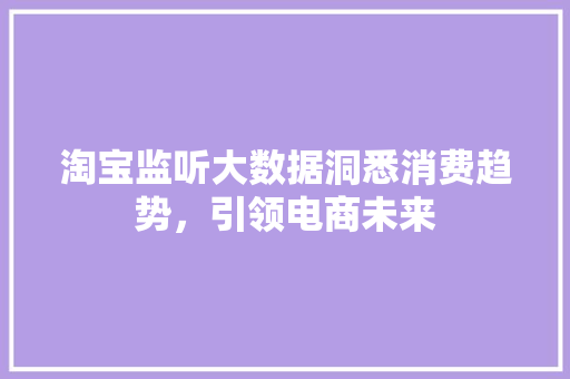 淘宝监听大数据洞悉消费趋势，引领电商未来