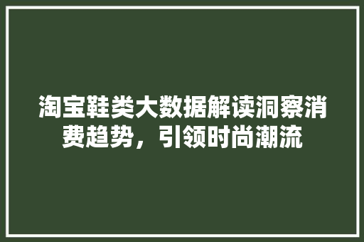 淘宝鞋类大数据解读洞察消费趋势,引领时尚潮流 淘宝鞋类大数据解读洞察消费趋势,引领时尚潮流
