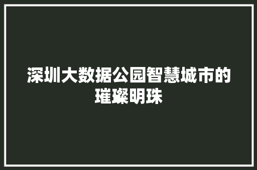 深圳大数据公园智慧城市的璀璨明珠