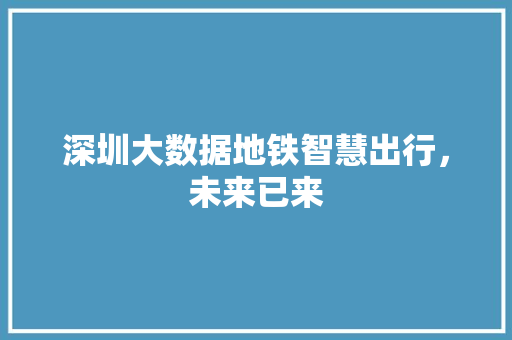 深圳大数据地铁智慧出行，未来已来