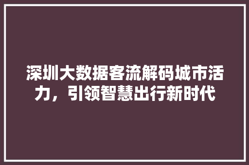 深圳大数据客流解码城市活力，引领智慧出行新时代