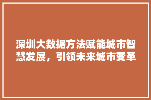 深圳大数据方法赋能城市智慧发展，引领未来城市变革
