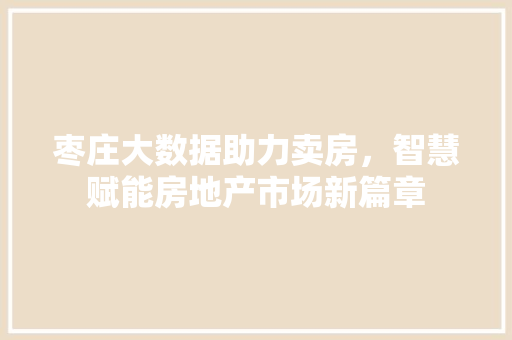 枣庄大数据助力卖房,智慧赋能房地产市场新篇章 枣庄大数据助力卖房,智慧赋能房地产市场新篇章