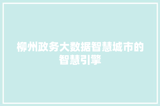 柳州政务大数据智慧城市的智慧引擎