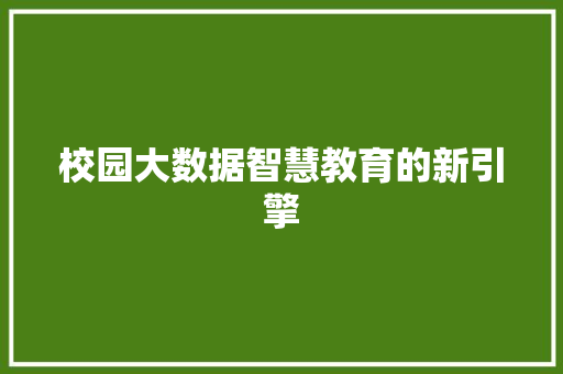 校园大数据智慧教育的新引擎