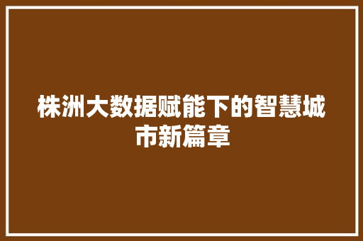 株洲大数据赋能下的智慧城市新篇章