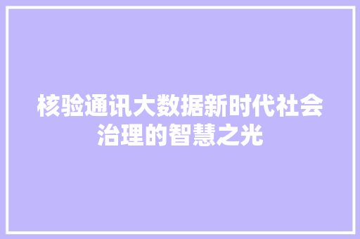 核验通讯大数据新时代社会治理的智慧之光