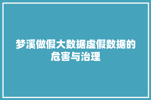 梦溪做假大数据虚假数据的危害与治理 梦溪做假大数据虚假数据的危害与治理
