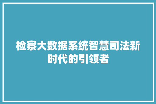 检察大数据系统智慧司法新时代的引领者