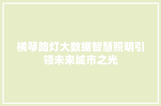 横琴路灯大数据智慧照明引领未来城市之光