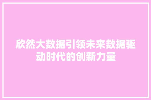 欣然大数据引领未来数据驱动时代的创新力量