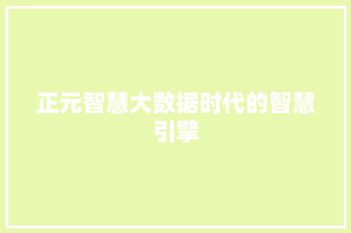 正元智慧大数据时代的智慧引擎
