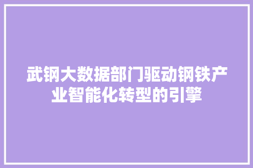 武钢大数据部门驱动钢铁产业智能化转型的引擎