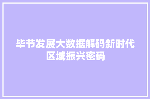 毕节发展大数据解码新时代区域振兴密码