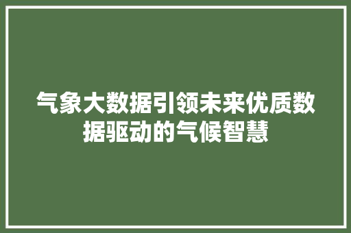 气象大数据引领未来优质数据驱动的气候智慧