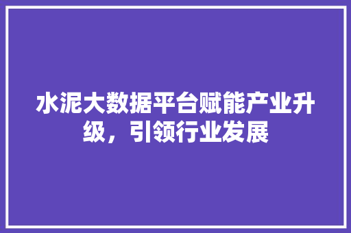 水泥大数据平台赋能产业升级，引领行业发展
