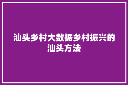 汕头乡村大数据乡村振兴的汕头方法