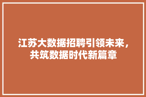 江苏大数据招聘引领未来，共筑数据时代新篇章