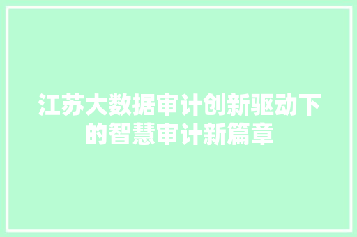江苏大数据审计创新驱动下的智慧审计新篇章
