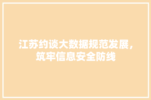 江苏约谈大数据规范发展，筑牢信息安全防线