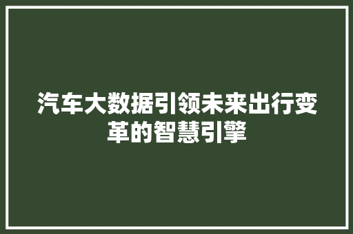 汽车大数据引领未来出行变革的智慧引擎