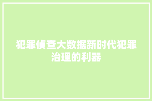 犯罪侦查大数据新时代犯罪治理的利器 网络技术