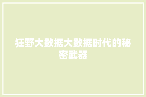 狂野大数据大数据时代的秘密武器
