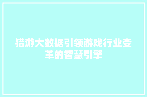 猎游大数据引领游戏行业变革的智慧引擎