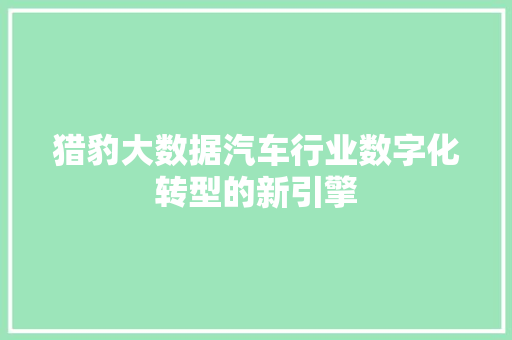 猎豹大数据汽车行业数字化转型的新引擎