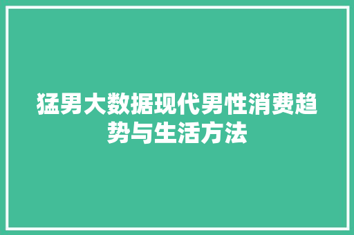 猛男大数据现代男性消费趋势与生活方法 猛男大数据现代男性消费趋势与生活方法
